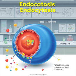 An educational illustration of endocytosis showing a cell membrane engulfing extracellular material