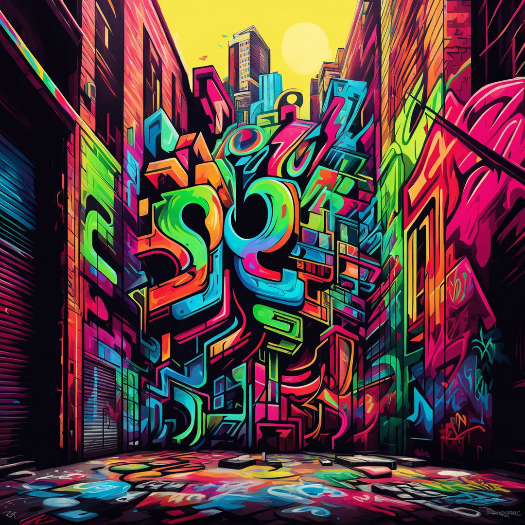 A vibrant graffiti mural on a brick wall serves as the backdrop for this rap album cover. The album's title and artist's name are prominently displayed in bold, colorful letters that mimic the style of the graffiti.