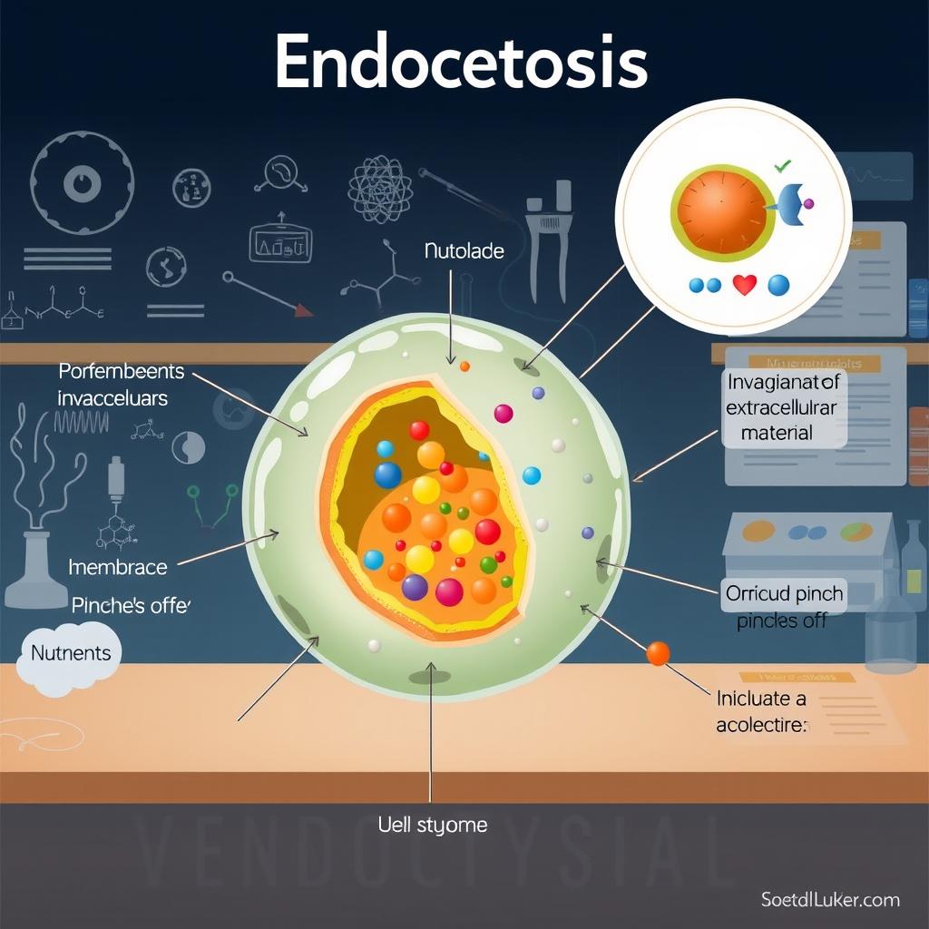 An educational illustration depicting the process of endocytosis