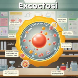 An educational illustration depicting the process of exocytosis