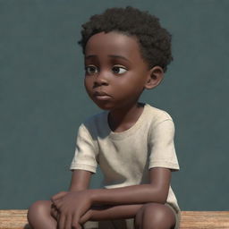 Animations are not supported; however, here's the revised request: A full-body portrayal of a thoughtful African boy, deeply engrossed in his thoughts.