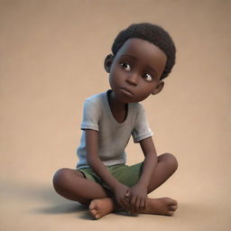 Animations are not supported; however, here's the revised request: A full-body portrayal of a thoughtful African boy, deeply engrossed in his thoughts.