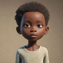 Animations are not supported; however, here's the revised request: A full-body portrayal of a thoughtful African boy, deeply engrossed in his thoughts.