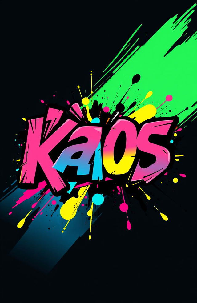 An eye-catching modern design featuring bold, chaotic typography centered around the word 'Kaos'