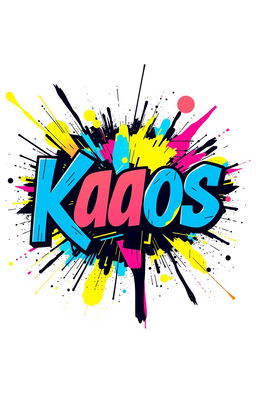 An eye-catching modern design featuring bold, chaotic typography centered around the word 'Kaos'