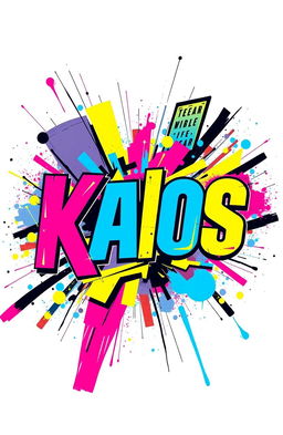 An eye-catching modern design featuring bold, chaotic typography centered around the word 'Kaos'