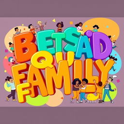 A vibrant and engaging design featuring the text 'BEST SQUAD FAMILY' in bold, playful typography