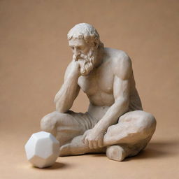 Visual depiction of the concept of logic in a philosophical context. A classical Greek philosopher pondering over a geometrically perfect Platonic solid, a symbol of logical thinking.