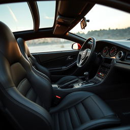 The interior of a Toyota Supra MK4, featuring high-end materials and a driver-focused design