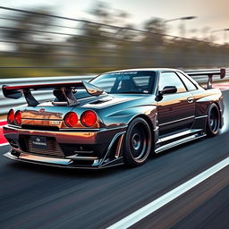 A powerful Nissan GTR R32, boasting a staggering 1000 horsepower twin-turbo setup