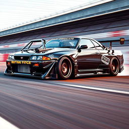 A powerful Nissan GTR R32, boasting a staggering 1000 horsepower twin-turbo setup