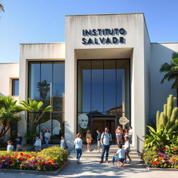 An exterior view of the Instituto Salvador Espriu, showcasing its modern architectural design