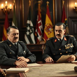 A historical reimagining of the meeting between Adolf Hitler and Francisco Franco during World War II