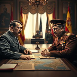 A historical reimagining of the meeting between Adolf Hitler and Francisco Franco during World War II