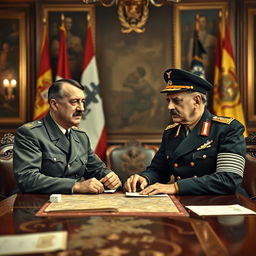 A historical reimagining of the meeting between Adolf Hitler and Francisco Franco during World War II