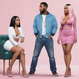 Illustrate a scene where Nicki Minaj is meeting Donovan for the first time. They are each characterised by their unique style and charisma, in a sophisticated yet casual setting.