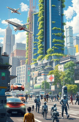 A futuristic scene depicting robotics and artificial intelligence reshaping urban life