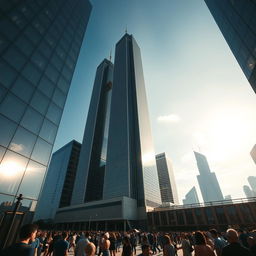 A striking view of the iconic Twin Towers, with their distinctive architecture, towering majestically against a clear blue sky