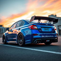 A beautifully detailed Subaru WRX, showcasing an intercooler and two large turbos, highlighted by an aggressive widebody kit that emphasizes its muscular stance