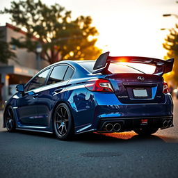 An eye-catching Subaru WRX, equipped with a prominent intercooler and two impressive turbos, showcases an aggressive widebody design that gives it a powerful presence