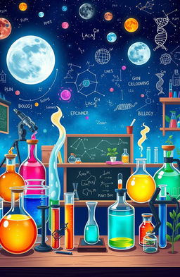 A vibrant and mesmerizing scene showcasing various aspects of science