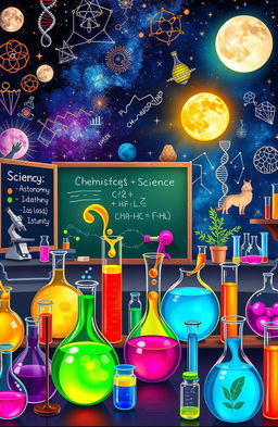 A vibrant and mesmerizing scene showcasing various aspects of science