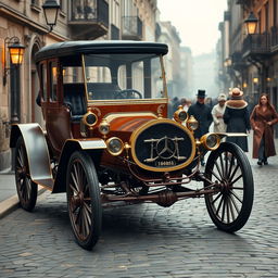 An elegant vintage Mercedes automobile from 1888, displaying its classic design and intricate details