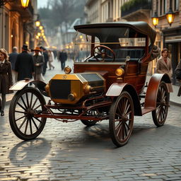 An elegant vintage Mercedes automobile from 1888, displaying its classic design and intricate details