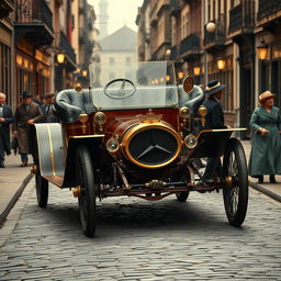 An elegant vintage Mercedes automobile from 1888, displaying its classic design and intricate details