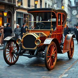 An elegant vintage Mercedes automobile from 1888, displaying its classic design and intricate details