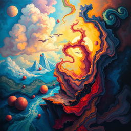 An abstract representation of desire and yearning, featuring a surreal landscape filled with vibrant colors and dynamic shapes