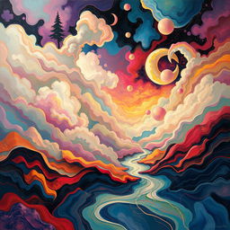 An abstract representation of desire and yearning, featuring a surreal landscape filled with vibrant colors and dynamic shapes