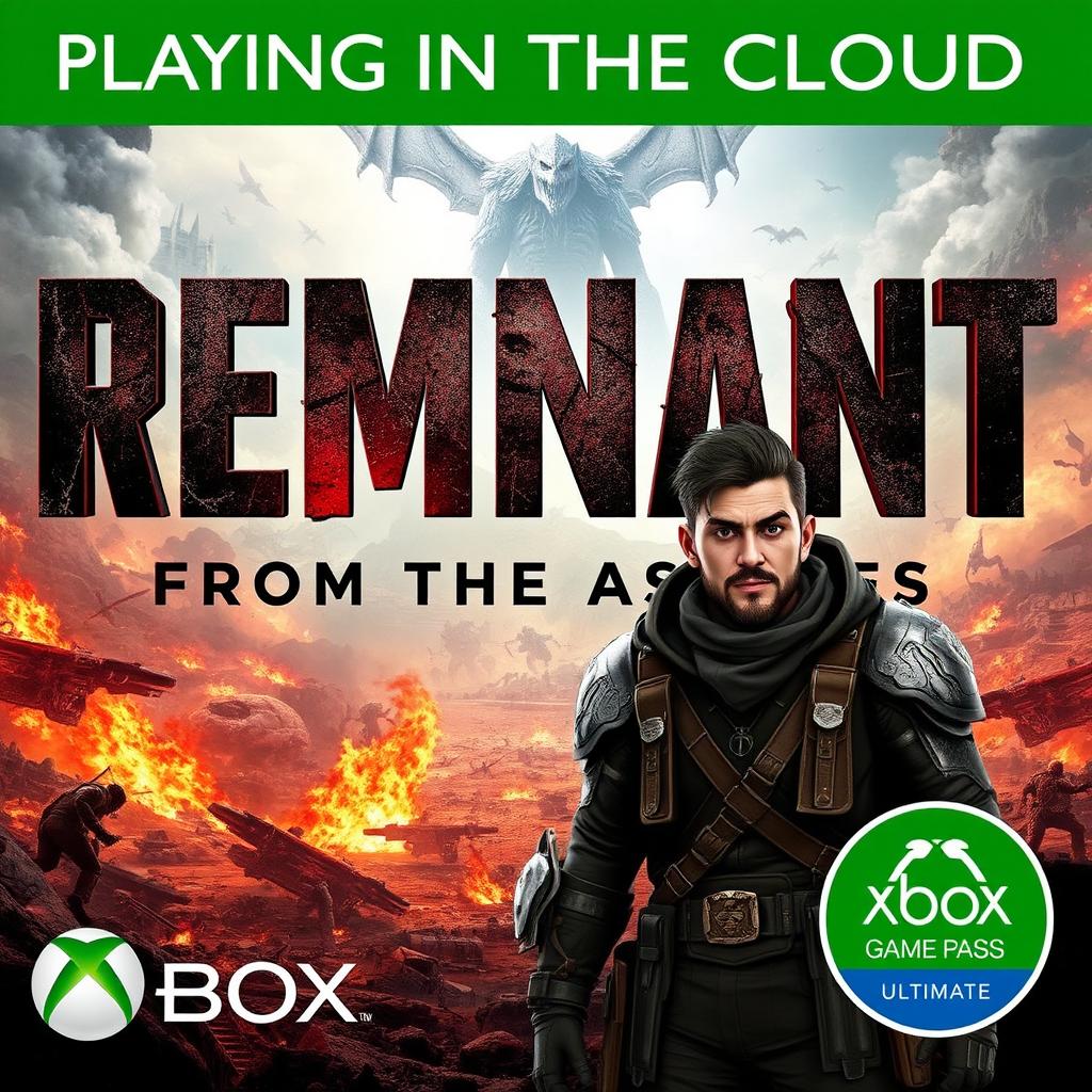 A vibrant video thumbnail for 'Playing in the Cloud: Remnant: From The Ashes | Gameplay | Xbox Cloud Gaming 🎮🔥👾| Game Pass Ultimate'