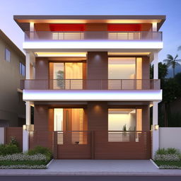 A three-story house located in a 6 biswa plot area. The basement consists of a grand hall and a store room. The ground floor includes two master bedrooms each with their attached bathrooms and toilets.