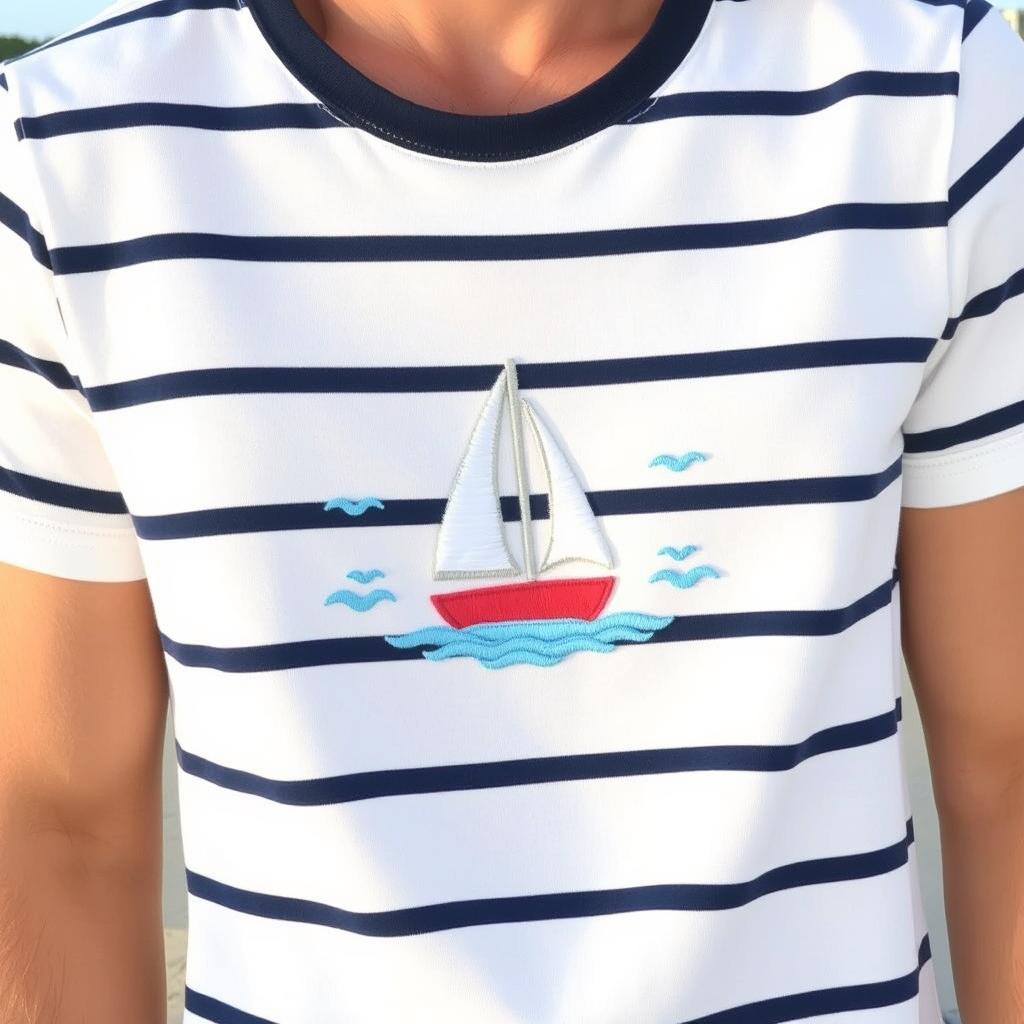 A stylish yacht-themed t-shirt featuring a nautical design