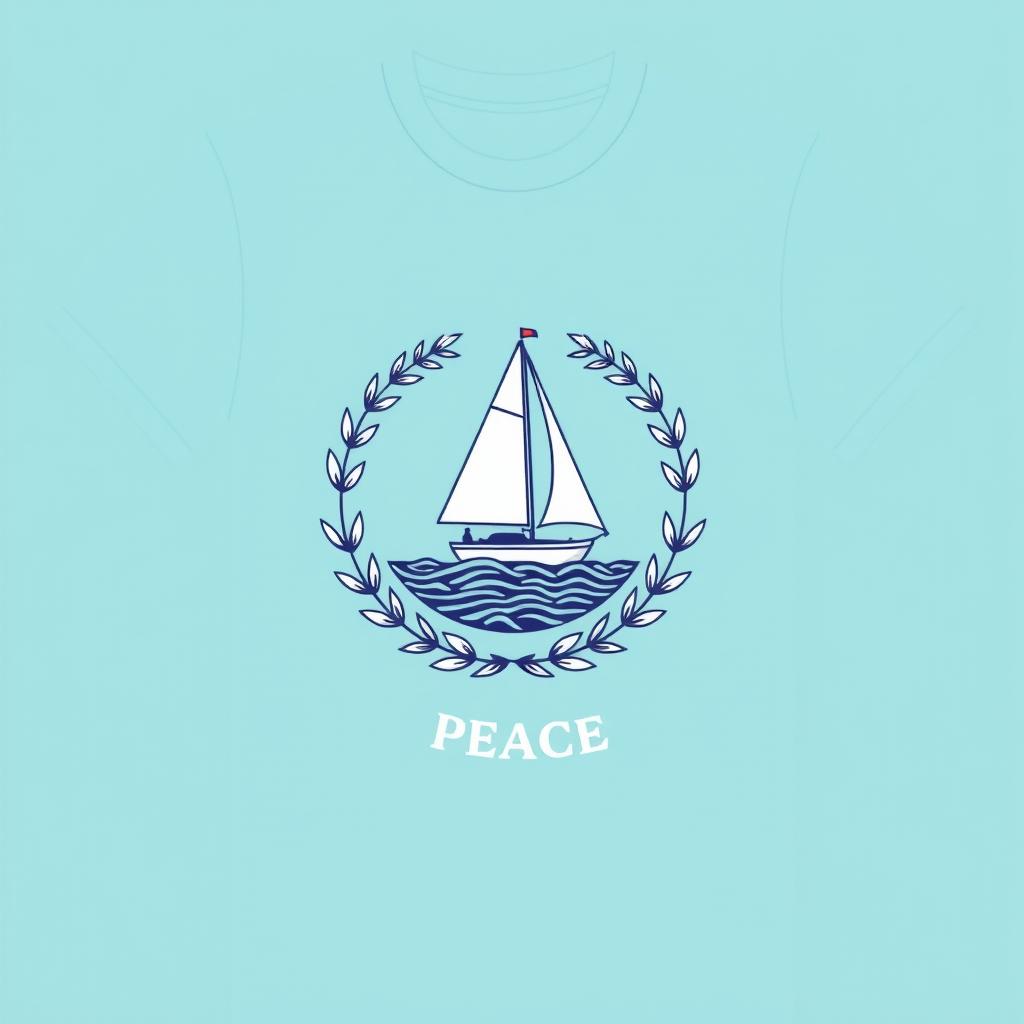 A yacht-themed t-shirt design inspired by the concept of 'world peace'