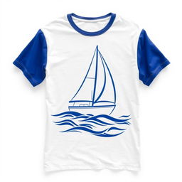 A yacht-themed t-shirt designed with a white base featuring blue accents