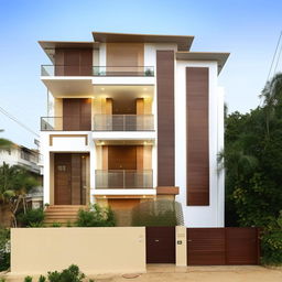 A three-story house located in a 6 biswa plot area. The basement consists of a grand hall and a store room. The ground floor includes two master bedrooms each with their attached bathrooms and toilets.