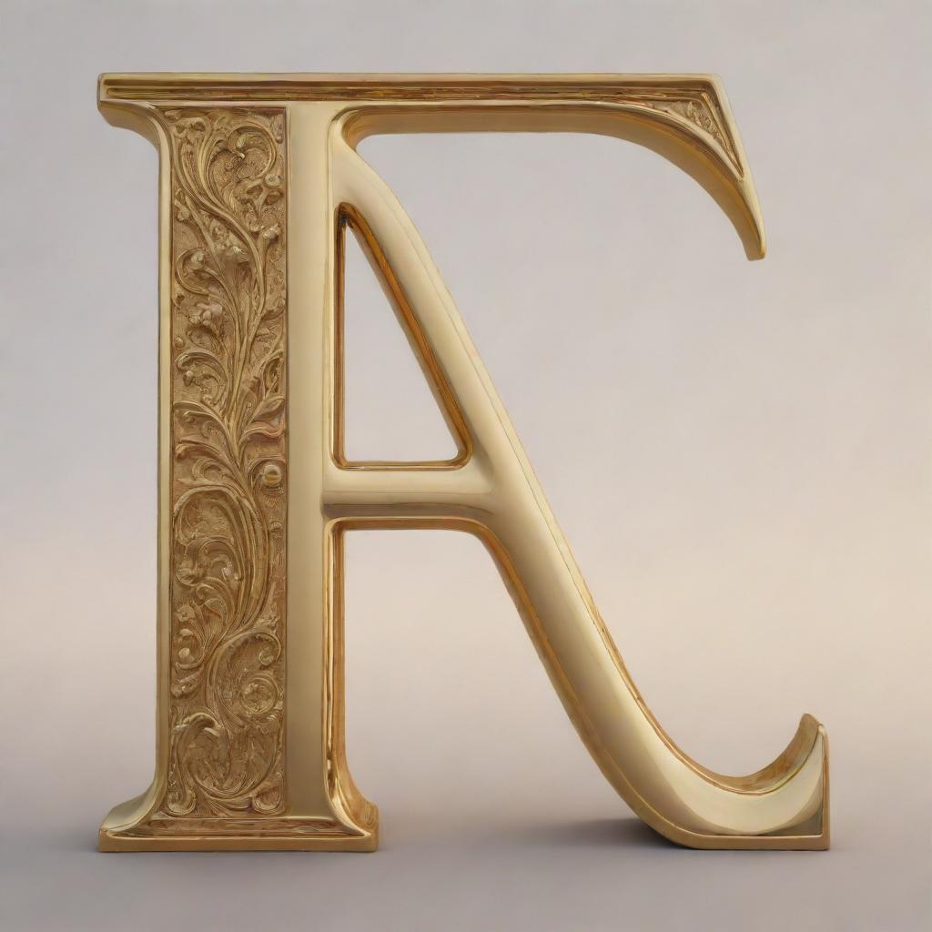 A magnificent capital letter K embossed in gold, the surface delicately reflecting a sunset.