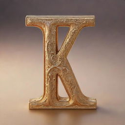 A magnificent capital letter K embossed in gold, the surface delicately reflecting a sunset.