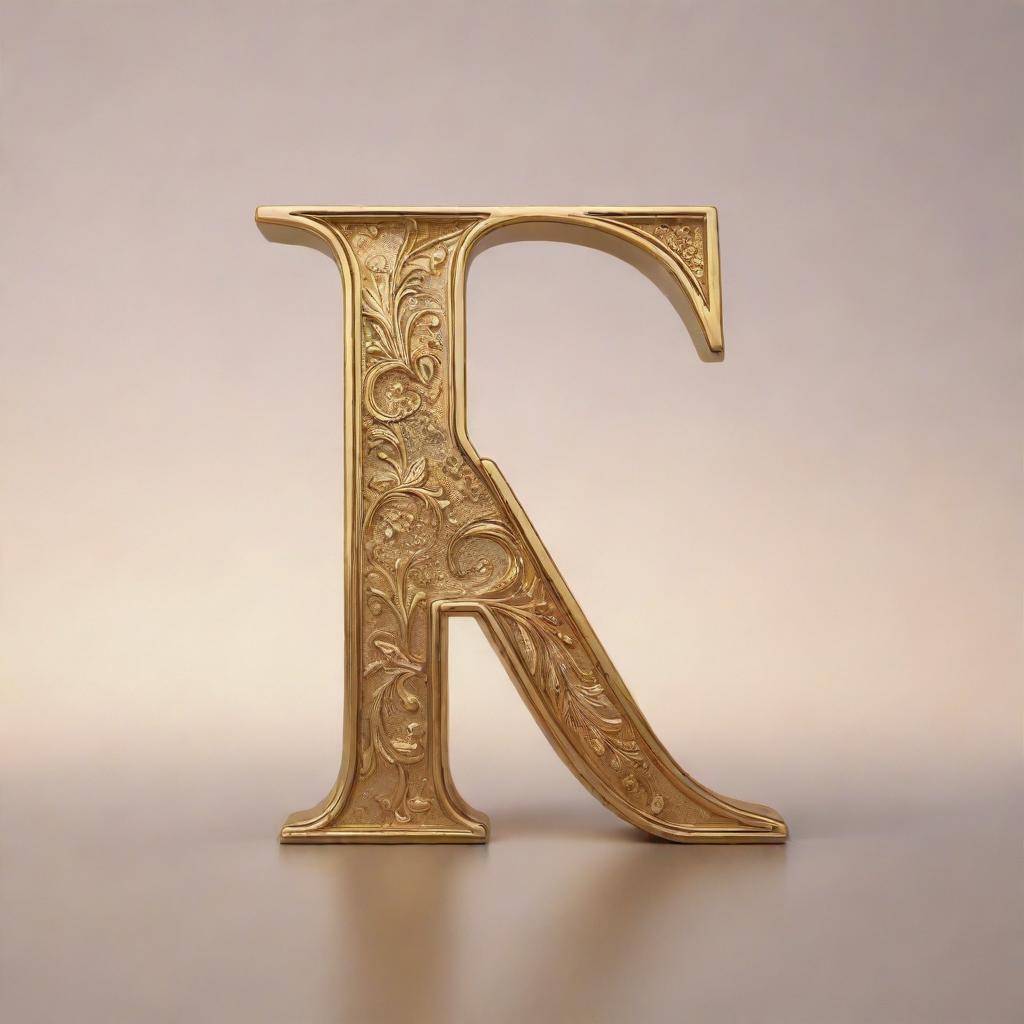 A magnificent capital letter K embossed in gold, the surface delicately reflecting a sunset.