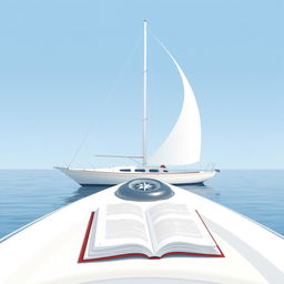 A minimalist design featuring a serene sailing scene combined with the theme of reading