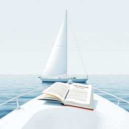 A minimalist design featuring a serene sailing scene combined with the theme of reading