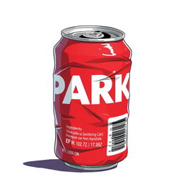 A full view illustration of a crushed red soda can prominently displaying the word 'SPARKLE' in bold white letters