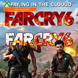 A vibrant and high-quality thumbnail for a gameplay video titled 'Playing in the Cloud: Far Cry 6 | Gameplay | Xbox Cloud Gaming 🎮🔥👾| Game Pass Ultimate