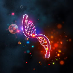 A visually striking representation of genetic themes, featuring an intricate double helix DNA structure glowing in vibrant colors, surrounded by abstract shapes symbolizing genetic diversity