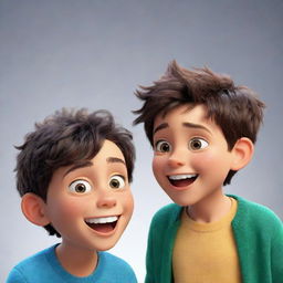 Two animated boys engaged in a lively conversation, expressing vivid emotions