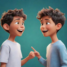 Two animated boys engaged in a lively conversation, expressing vivid emotions