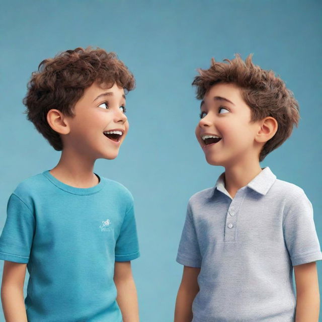 Two animated boys engaged in a lively conversation, expressing vivid emotions