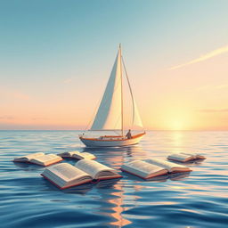 An inspiring chapter cover illustration depicting a serene sailboat setting out on calm waters, symbolizing the theme of embarking on a journey of exploration through reading